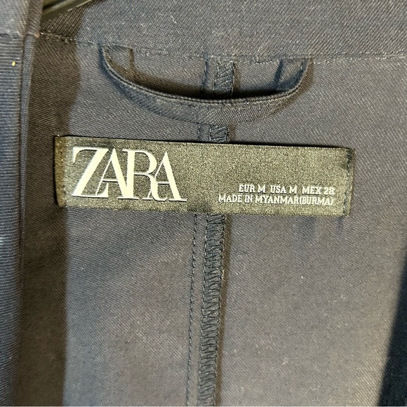 Zara Blogger Favorite Navy Draped Utility Safari Jacket Pockets Size M Ruched - Picture 3 of 11
